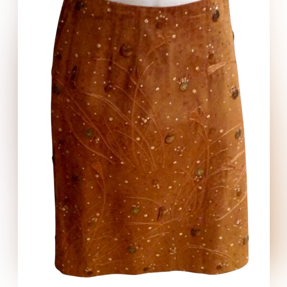 VINTAGE OSCAR DE LA RENTA SUEDE SKIRT SKIRT-EMBELLISHED LINED HIGH VALUE